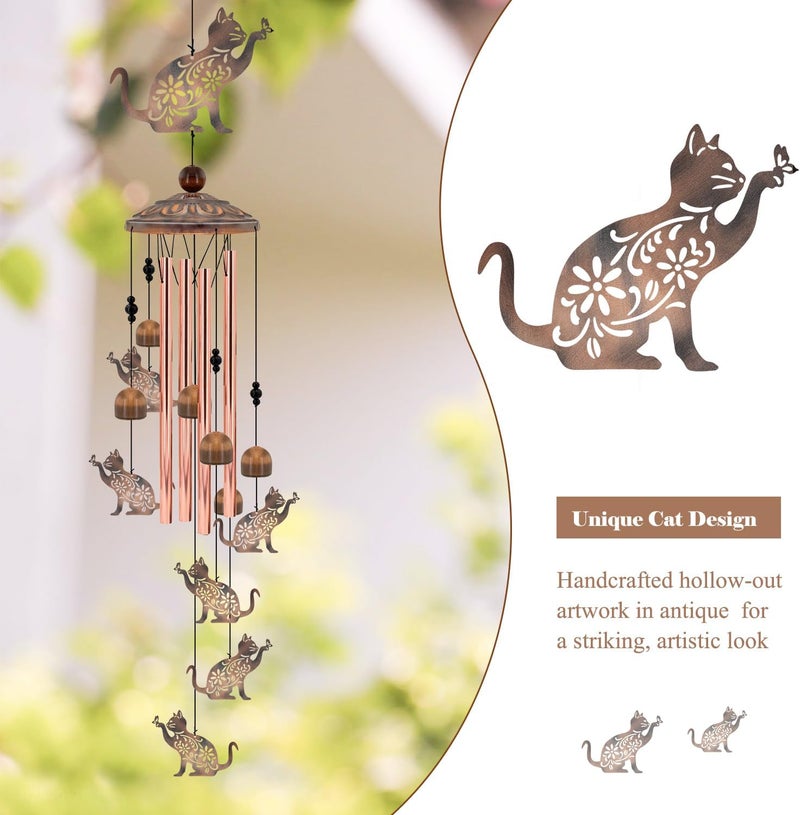Howarmer Cat Wind Chimes for Outside, 35'' Metal Cat WindChimes Gifts for Women/Men, Decoration for Outdoor, Home, Garden, Patio, Backyard - Image 2